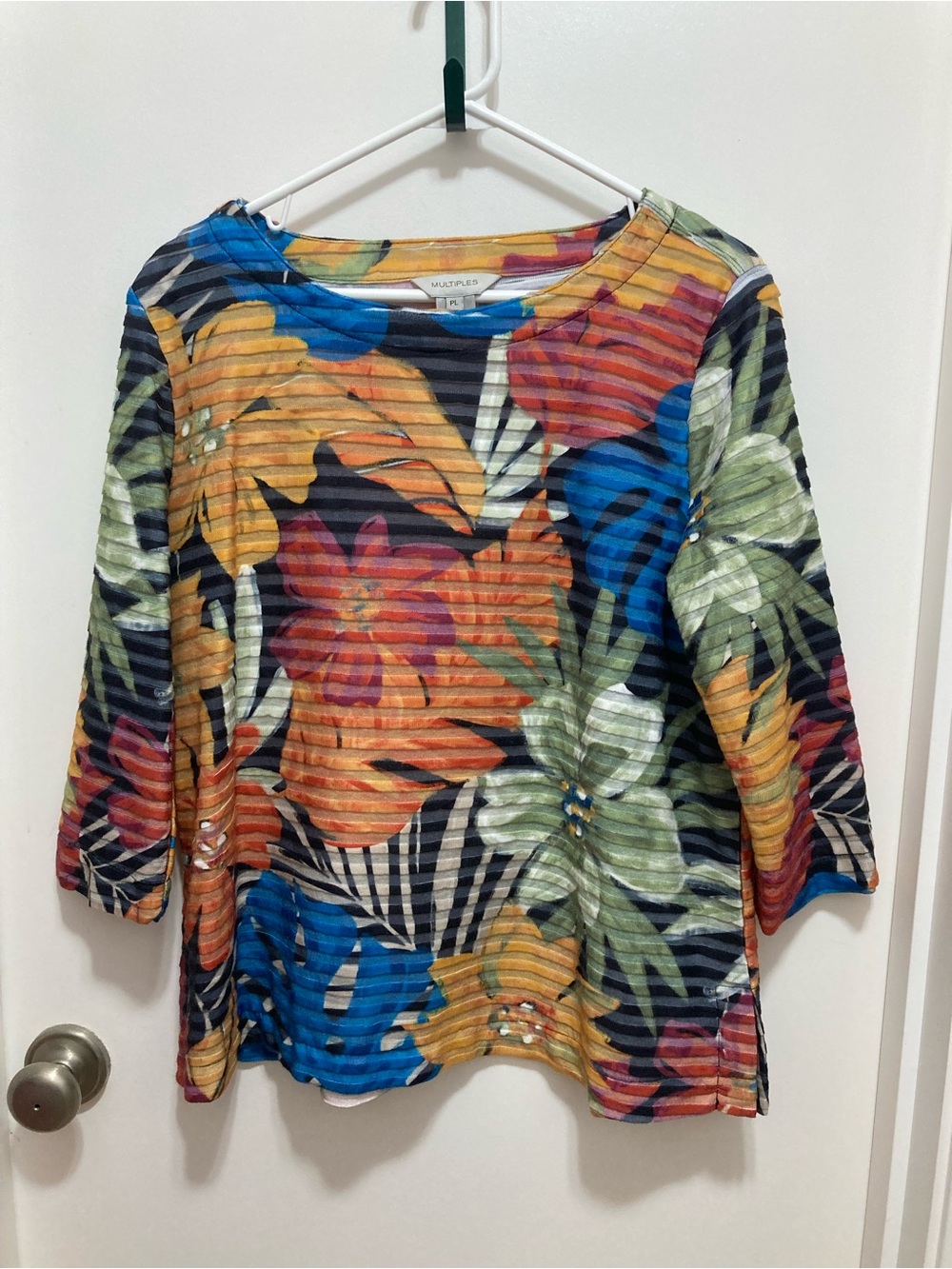 Multiples textured stripe floral tunic top, petite large